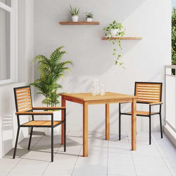 vidaXL Tuin eettafelset 3 st Zwart Massief Acaciahout, Verzenden, Nieuw, 3 zitplaatsen