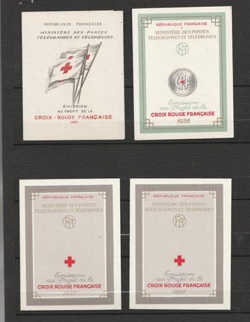 Frankrijk 1955/1957 - Lot 4 Rode Kruis-carnets, Postzegels en Munten, Gestempeld
