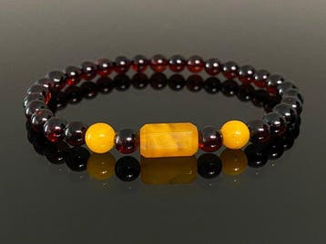 Unisex - Baltische Amber in kersenkleur, ronde kralenarmband