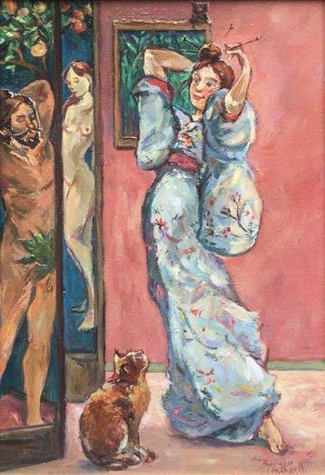 Borgen Lindhardt (1974) - Staand Kimono meisje met kat