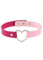 Choker Roze Two-Tone Hartje Pu Leer Collar Ketting Hart Hals, Kunststof, Verstelbaar, Nieuw, Ophalen of Verzenden