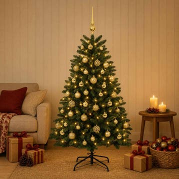 vidaXL Kunstkerstboom middengroen met kerstbal 150 cm 150, Diversen, Verzenden, Nieuw