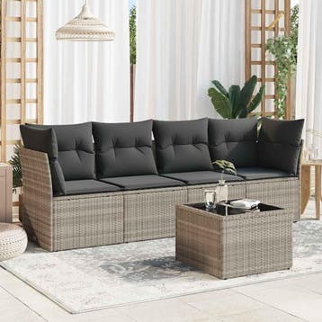 vidaXL 5-delige Loungeset met kussens poly rattan lichtgrijs, Tuin en Terras, Verzenden, Nieuw, Loungeset