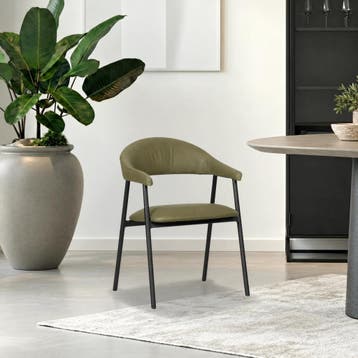 Leren eetkamerstoel met armleuning Line - Vintage Olive, Huis en Inrichting, Ophalen of Verzenden, Nieuw, Overige kleuren, Leer