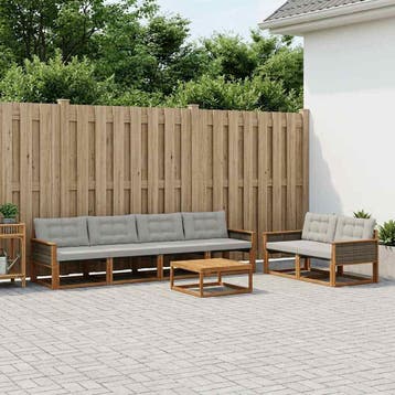 vidaXL Buiten bankenset met kussen 7 pcs Naturel en, Verzenden, Nieuw