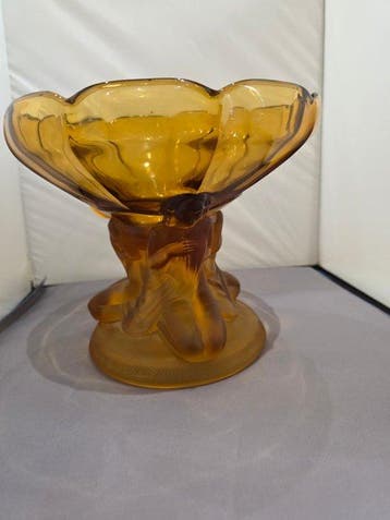 Kom - Glas - Art Deco amberkleurige schaal
