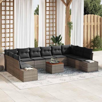 vidaXL Tuin Sofa Set 11 st Grijs, Verzenden, Nieuw, Rotan, Meer dan 8 zitplaatsen
