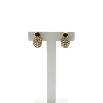 Gouden oorclips met saffier en diamanten; Ca. 1,00 ct., Sieraden, Tassen en Uiterlijk, Oorbellen, Gebruikt, Ophalen of Verzenden