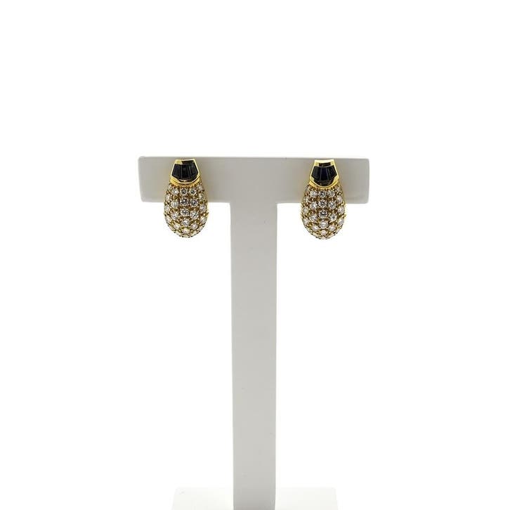 Gouden oorclips met saffier en diamanten; Ca. 1,00 ct., Sieraden, Tassen en Uiterlijk, Oorbellen, Goud, Gebruikt, Met edelsteen