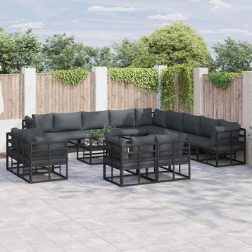 vidaXL Tuinbankenset 14 st Zwart Aluminium, Verzenden, Nieuw, Aluminium, 4 zitplaatsen