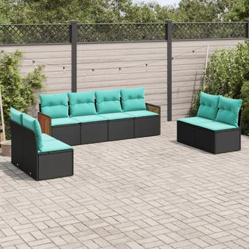 vidaXL 8-delige tuinbankset met kussens, zwart polyrotan, Verzenden, Nieuw