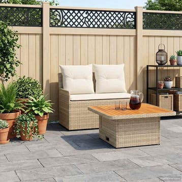 vidaXL 2 st Tuin Armsteun Sofa met Opklaptafel PE Rattan, Verzenden, Nieuw, Rotan, 2 zitplaatsen