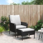 vidaXL Tuinstoel met voetenbank poly rattan zwart, Tuin en Terras, Tuinstoelen, Verzenden, Nieuw, Rotan