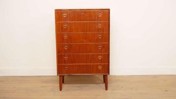 Vintage Deense ladekast | Teak | 6 lades | 110 cm, Ophalen of Verzenden, Nieuw