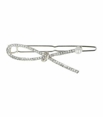 Haarspeld Haarclip 5cm - Strik - Strass Steentjes - Zilver, Nieuw