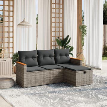 vidaXL 4-delige Loungeset met kussens poly rattan grijs, Verzenden, Nieuw, Loungeset