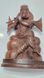 Krishna die fluit speelt. - Hout - India - ca. 1970
