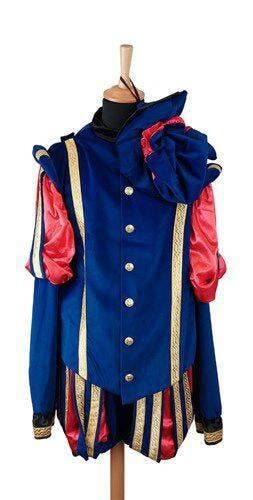 Deluxe Fluwelen Pietenkostuum – Blauw met Rood — M, Ophalen of Verzenden, Nieuw