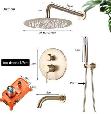 Inbouw Regendouche Set Geborsteld Goud met Ronde Kraan, Verzenden, Nieuw