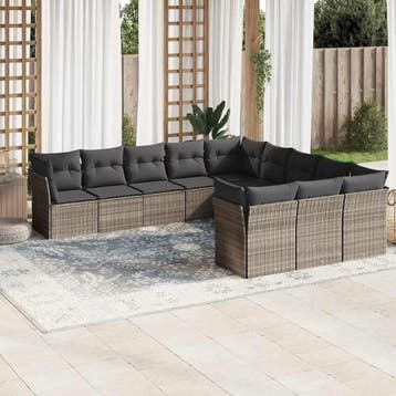 vidaXL 11-delige Loungeset met kussens poly rattan, Verzenden, Nieuw, Loungeset