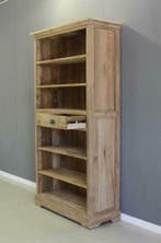 Boekenkast teakhout 100cm, twee laden; Indoteak, Huis en Inrichting, Kasten | Boekenkasten, 200 cm of meer, Teakhout, Nieuw, Met lade(s)