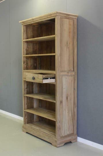 Boekenkast teakhout 100cm, twee laden; Indoteak, Huis en Inrichting, Kasten | Boekenkasten, 200 cm of meer, Teakhout, Nieuw, Met lade(s)