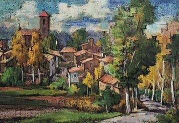 Guillem Fresquet (1914-1991) - El pueblo entre los árboles, Antiek en Kunst