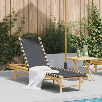 vidaXL Ligstoel met zwart geweven band 55x200x30 cm bamboe, Verzenden, Nieuw
