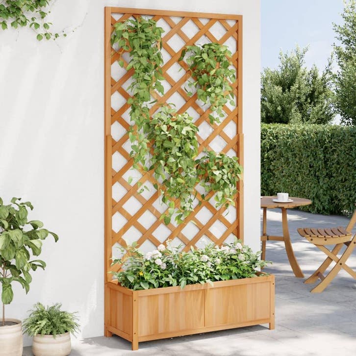 vidaXL Plantenbak met latwerk massief vurenhout bruin, Tuin en Terras, Bloembakken en Plantenbakken, Nieuw, Hout, Verzenden