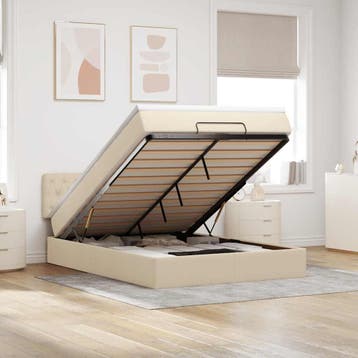 vidaXL Bed met matras 140x190 cm stof crèmekleurig, Verzenden, Crème, Stof, Nieuw