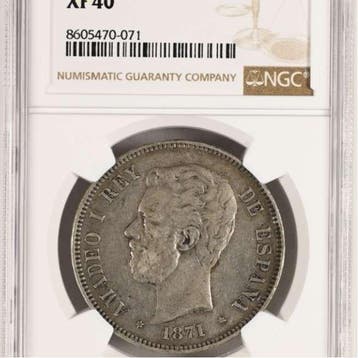 Spanje. Amadeo I. 5 Pesetas Madrid, 1871*71. SD-M. Graduado