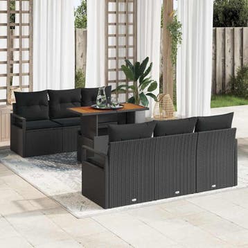 vidaXL Tuin Sofa Set 7 st 6-Aantal zitplaatsen Zwart, Verzenden, Nieuw, Rotan, 7 zitplaatsen