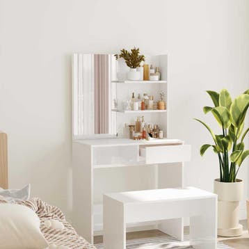 vidaXL Kaptafel met spiegel 74,5x40x141 cm hoogglans wit, Minder dan 50 cm, 50 tot 100 cm, Verzenden, Nieuw