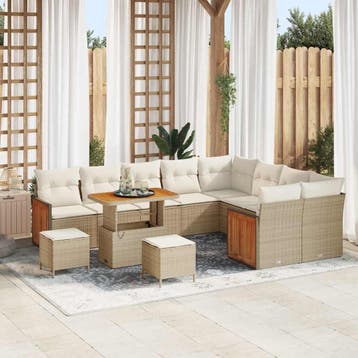 vidaXL Tuinbankenset 13 st 9-Aantal zitplaatsen Beige en, Verzenden, Nieuw, 3 zitplaatsen