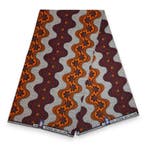 Afrikaanse wax print stof - Oranje Bordeauxrood Wavy Stripe, Ophalen of Verzenden, Nieuw