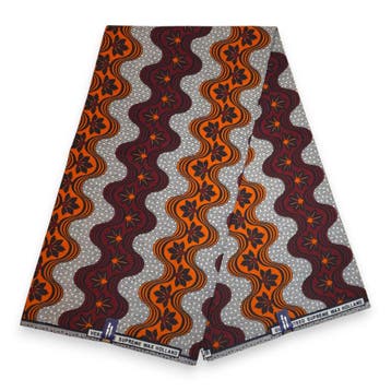 Afrikaanse wax print stof - Oranje Bordeauxrood Wavy Stripe, Hobby en Vrije tijd, Stoffen en Lappen, Ophalen of Verzenden, Nieuw