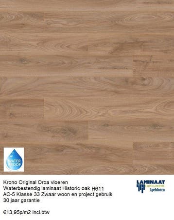Waterbestendig Laminaat Orca 30 X Kleuren v.a €7,95m2, Huis en Inrichting, 75 m² of meer, Nieuw, Ophalen of Verzenden, Crème