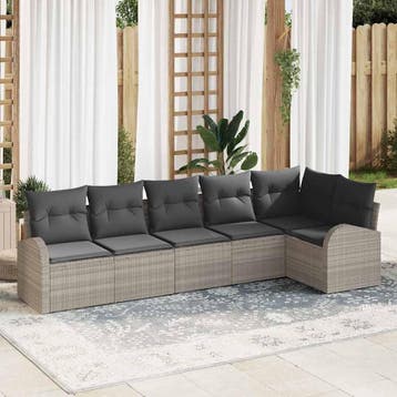 vidaXL Tuin Sofa Set met kussen 6 pcs Lichtgrijs Poly riet, Verzenden, Nieuw, 6 zitplaatsen