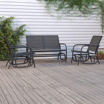 vidaXL 3-delige Loungeset schommel aluminium textileen zwart, Verzenden, Nieuw, Metaal