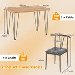 LIVSK Industriële Eettafelset - Rechthoekige Tafel - 4 Gesto, Verzenden, Nieuw