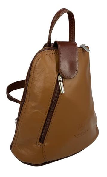 Vera Pelle leren rugzakje Cognac met bruine details, Verzenden, Nieuw