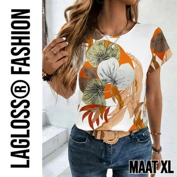 Dames Shirt met Botanische Bloemenprint Korte Mouw – Maat XL, Kleding | Dames, LaGloss, Verzenden, Nieuw, Wit
