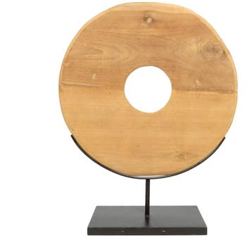 Bazar Bizar de Grote Teak Schijf Op Standaard - Beeldje -, Ophalen of Verzenden, Zo goed als nieuw