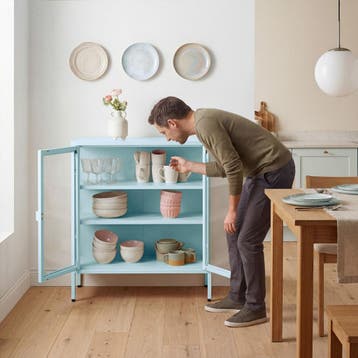 metalen vitrinekast - grijs/blauw, Huis en Inrichting, Verzenden, Nieuw