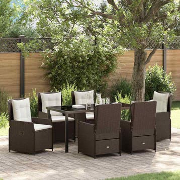 vidaXL Tuin eettafelset 7 pcs Bruin poly rattan, Verzenden, Nieuw, Rotan, 7 zitplaatsen