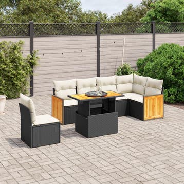 vidaXL 7-delige Loungeset met kussens poly rattan zwart, Tuin en Terras, Tuinsets en Loungesets, Verzenden, Nieuw, Loungeset