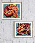 Simeon Gonzales - Mujeres con Flores - DIPTICO - NO Reserve, Antiek en Kunst