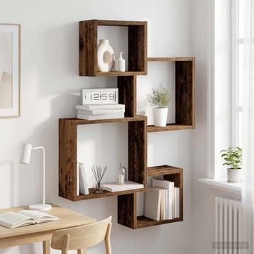 vidaXL Wand Cube Planken Muurmontage Oud hout 64 x 13,5 x, Verzenden, Nieuw
