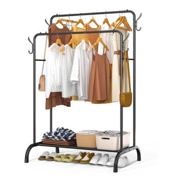 VOUNOT kledingrek dubbele stang met schoenenrek, 108x58x146, Huis en Inrichting, Verzenden, Nieuw
