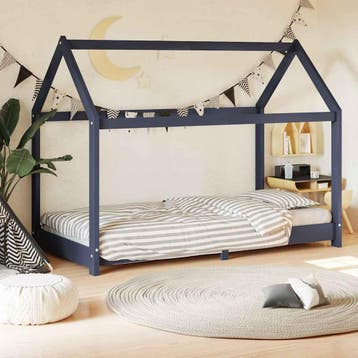 vidaXL Kinderbedframe massief grenenhout grijs 80x160 cm, Kinderen en Baby's, Kinderkamer | Bedden, Verzenden, Nieuw